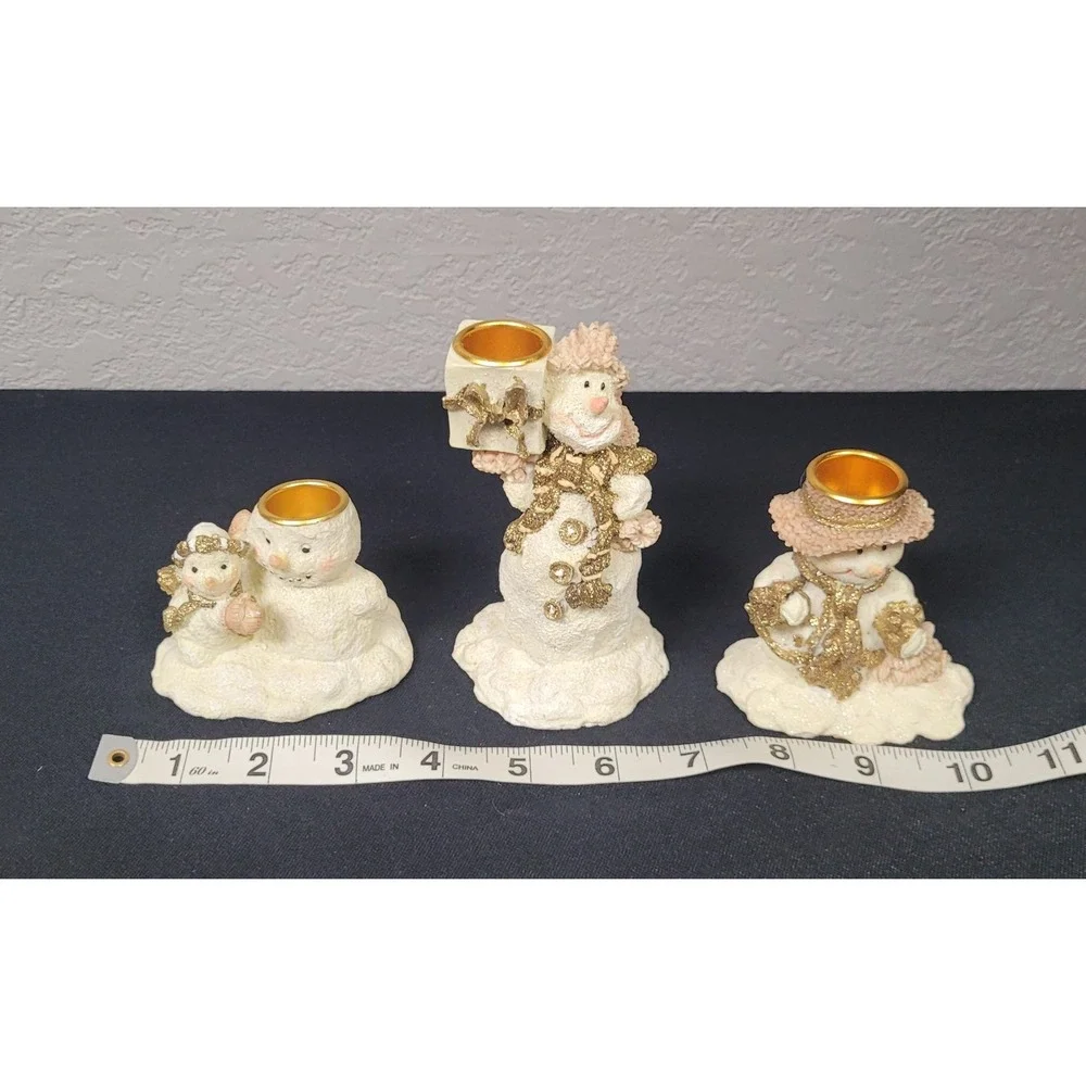 Oatmeal Collection 3-Piece Snowman Family Candlestick Holder Set Vintage 1999